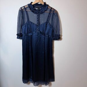 2000s Marc Jacob 100% silk babydoll dress navy size 6